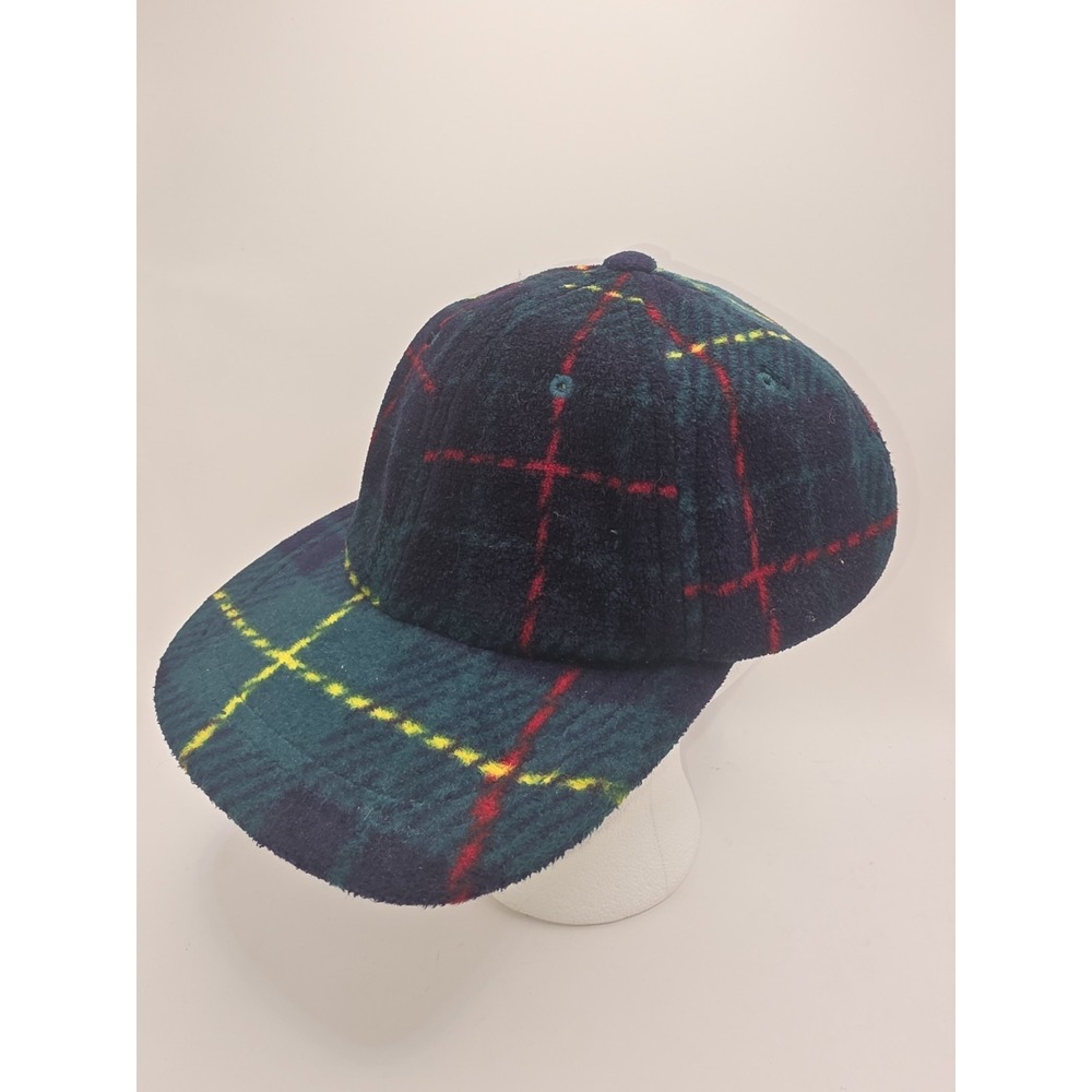 London Fog Tartan Plaid Fleece Strapback Hat Cap Blue Green Red Warm